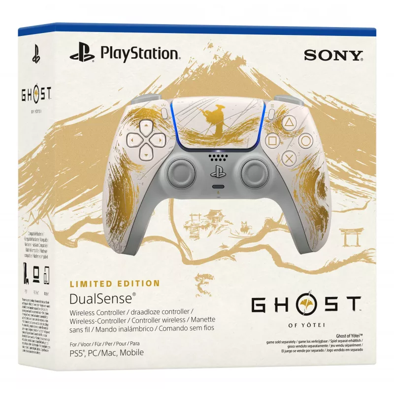 Sony DualSense draadloze controller - Ghost of Yōtei Gold Limited Edition goud, wit Bluetooth/USB gamepad analoog/digitaal Android, MAC, PC, PlayStation 5, iOS