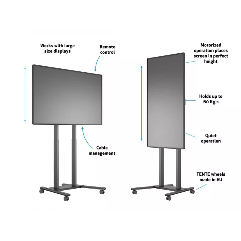 Multibrackets M gemotoriseerde vloerstandaard 60kg zwart max. gewicht 60kg min. beeldscherm 94cm max. beeldscherm 2,29m