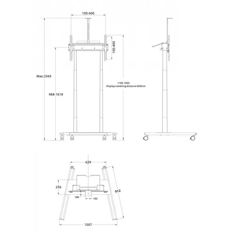 Multibrackets M gemotoriseerde vloerstandaard 60kg zwart max. gewicht 60kg min. beeldscherm 94cm max. beeldscherm 2,29m