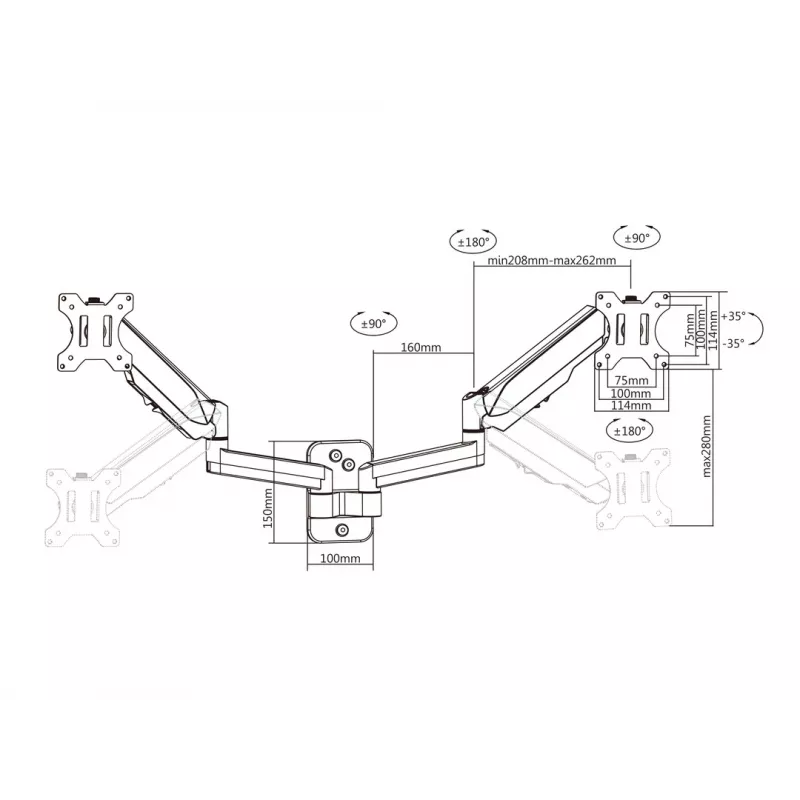 Multibrackets M monitorhouder wand basic dual 16 kg 17-32 inch zwart
