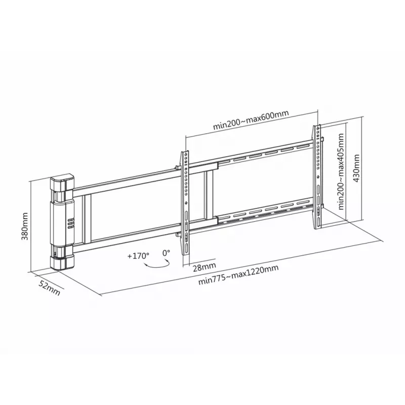 Multibrackets M gemotoriseerde zwenkbeugel X-Large 50 kg 170° zwart