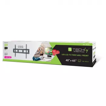 Techly wandbeugel voor ultra slanke LED LCD-tv 40-65 inch, 101,6 cm (40 inch), 165,1 cm (65 inch), 100 x 100 mm, 600 x 400 mm, metaal, zwart