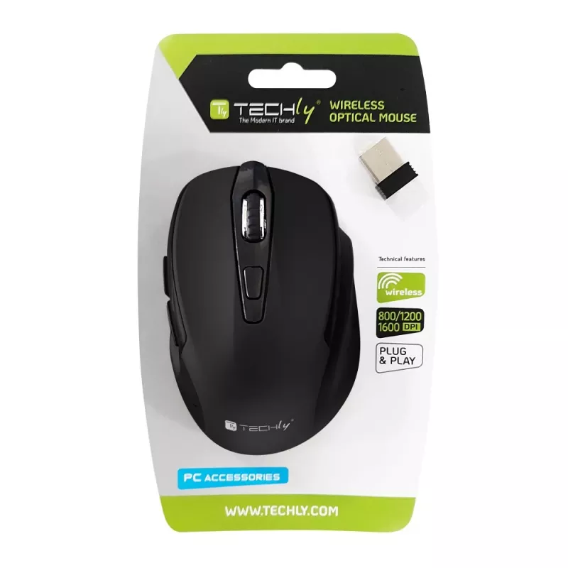 Techly IM 102-WBK muis office rechtshandig RF draadloos optisch 1600 DPI