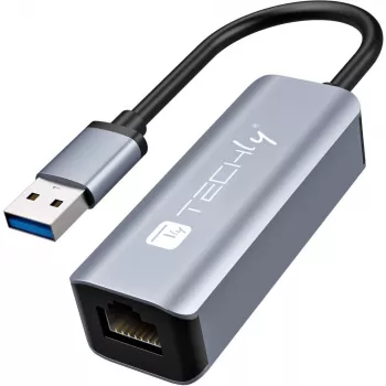 Techly IDATA USB-ETGIGA-AA laptop-dockingstation/poortreplicator bedraad USB 3.2 Gen 1 (3.1 Gen 1) Type-A zwart, zilver