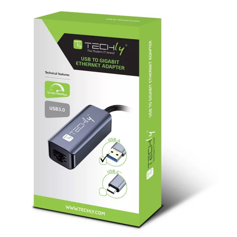 Techly IDATA USB-ETGIGA-AA laptop-dockingstation/poortreplicator bedraad USB 3.2 Gen 1 (3.1 Gen 1) Type-A zwart, zilver