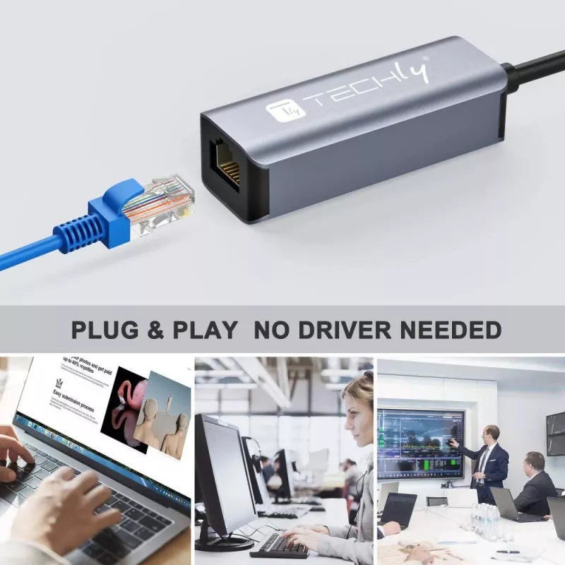 Techly IDATA USB-ETGIGA-AA laptop-dockingstation/poortreplicator bedraad USB 3.2 Gen 1 (3.1 Gen 1) Type-A zwart, zilver