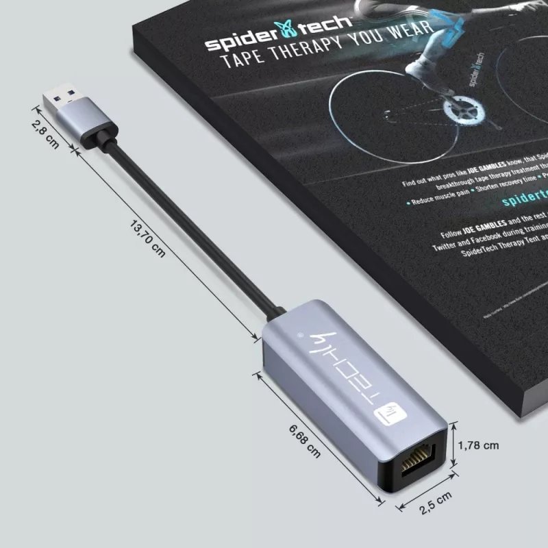 Techly IDATA USB-ETGIGA-AA laptop-dockingstation/poortreplicator bedraad USB 3.2 Gen 1 (3.1 Gen 1) Type-A zwart, zilver