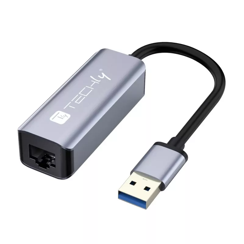 Techly IDATA USB-ETGIGA-AA laptop-dockingstation/poortreplicator bedraad USB 3.2 Gen 1 (3.1 Gen 1) Type-A zwart, zilver