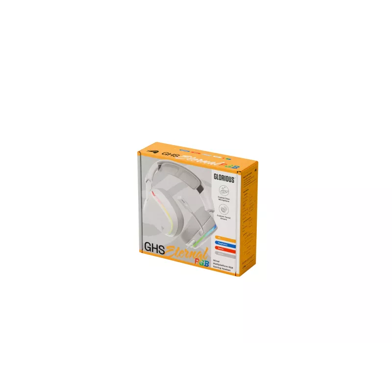 Glorious Gaming Glorious GHS Eternal RGB - stereo RGB gaming headset voor pc, PS5, PS4, Switch - individueel afgestemde hoekige drivers, verstelbare, kristalheldere afneembare microfoon, USB-C - duurzaam, comfort voor de hele dag en nacht - wit