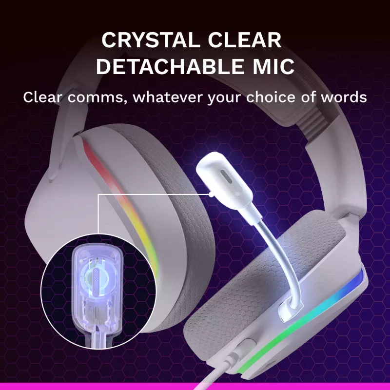 Glorious Gaming Glorious GHS Eternal RGB - stereo RGB gaming headset voor pc, PS5, PS4, Switch - individueel afgestemde hoekige drivers, verstelbare, kristalheldere afneembare microfoon, USB-C - duurzaam, comfort voor de hele dag en nacht - wit