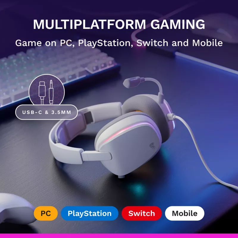 Glorious Gaming Glorious GHS Eternal RGB - stereo RGB gaming headset voor pc, PS5, PS4, Switch - individueel afgestemde hoekige drivers, verstelbare, kristalheldere afneembare microfoon, USB-C - duurzaam, comfort voor de hele dag en nacht - wit