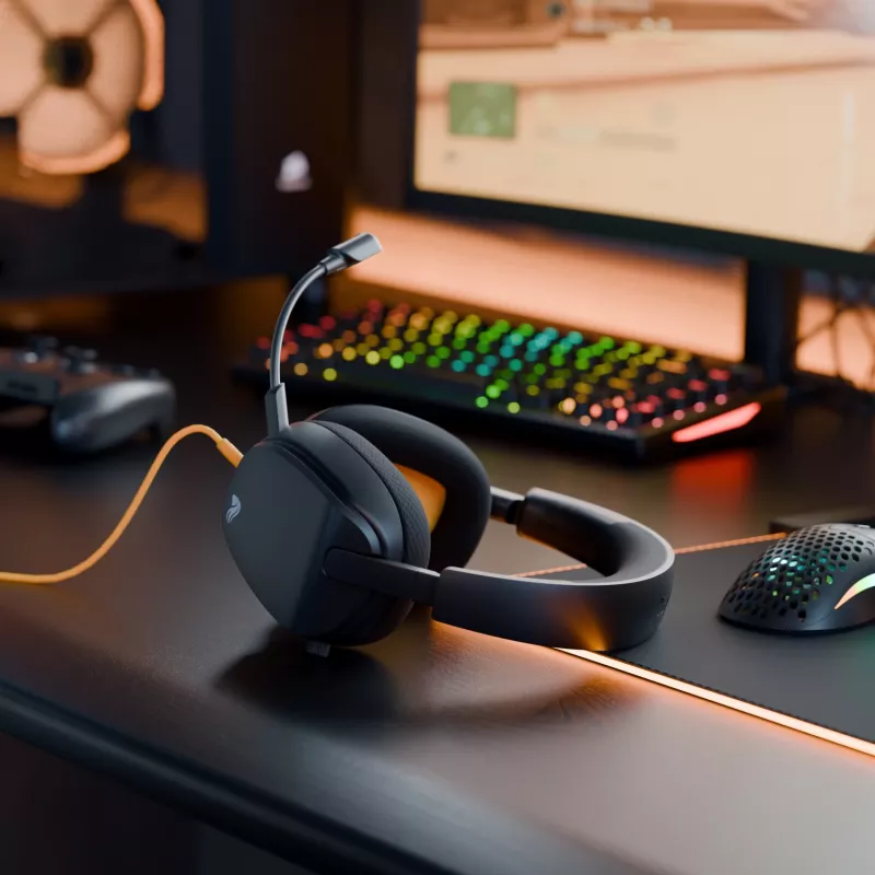 Glorious Gaming Glorious GHS Eternal - stereo gaming headset voor pc, PS5, PS4, Xbox, Switch - speciaal afgestemde hoekige drivers, verstelbare, kristalheldere, afneembare microfoon, 3,5 mm - robuust, comfort de hele dag en nacht - zwart