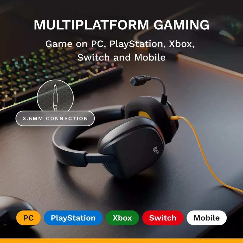 Glorious Gaming Glorious GHS Eternal - stereo gaming headset voor pc, PS5, PS4, Xbox, Switch - speciaal afgestemde hoekige drivers, verstelbare, kristalheldere, afneembare microfoon, 3,5 mm - robuust, comfort de hele dag en nacht - zwart