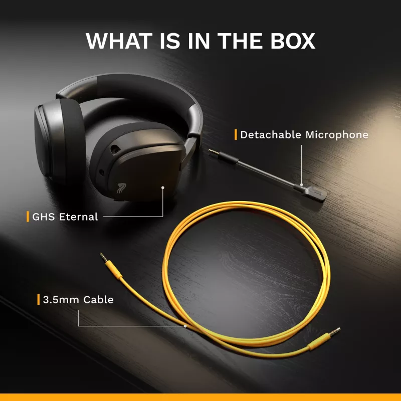 Glorious Gaming Glorious GHS Eternal - stereo gaming headset voor pc, PS5, PS4, Xbox, Switch - speciaal afgestemde hoekige drivers, verstelbare, kristalheldere, afneembare microfoon, 3,5 mm - robuust, comfort de hele dag en nacht - zwart