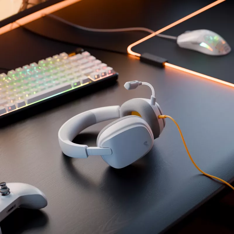 Glorious Gaming Glorious GHS Eternal - stereo gaming headset voor pc, PS5, PS4, Xbox, Switch - speciaal afgestemde hoekige drivers, verstelbare, kristalheldere, afneembare microfoon, 3,5 mm - duurzaam, comfort de hele dag en nacht - wit