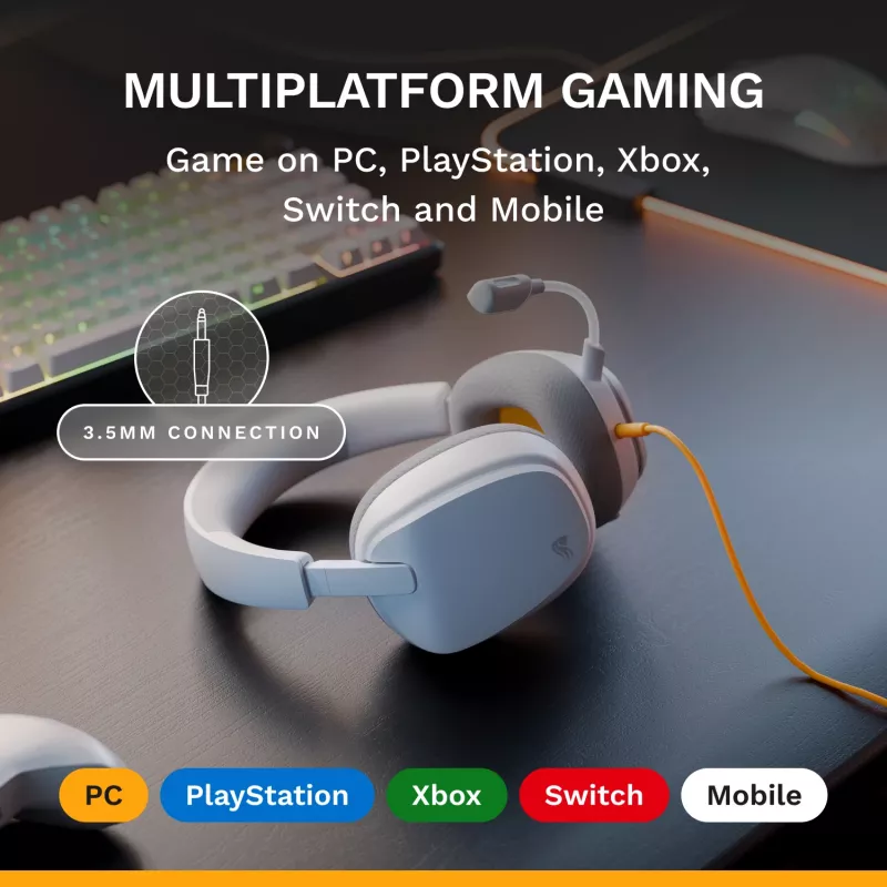 Glorious Gaming Glorious GHS Eternal - stereo gaming headset voor pc, PS5, PS4, Xbox, Switch - speciaal afgestemde hoekige drivers, verstelbare, kristalheldere, afneembare microfoon, 3,5 mm - duurzaam, comfort de hele dag en nacht - wit