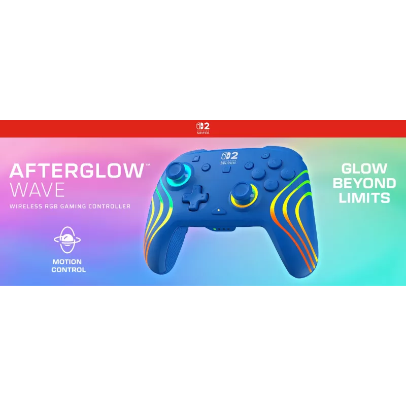 Bedrade & draadloze gamepad Turtle Beach Afterglow Wave Blue voor Nintendo Switch 2 – Bluetooth/USB-C, RGB, ingebouwde accu van 20 uur, 3 m kabel