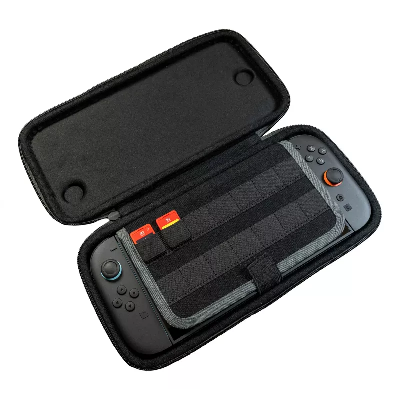 Travel case Turtle Beach PlayTrek slanke case voor Nintendo Switch 2 — antraciet zwart, 290×58×145 mm