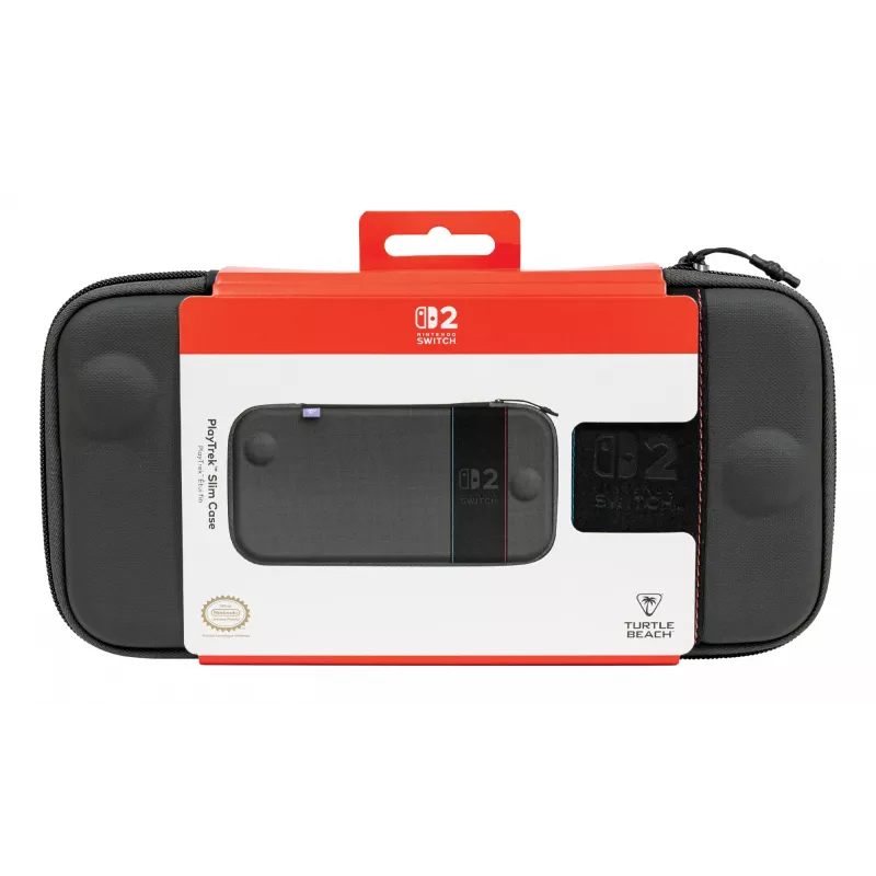 Travel case Turtle Beach PlayTrek slanke case voor Nintendo Switch 2 — antraciet zwart, 290×58×145 mm