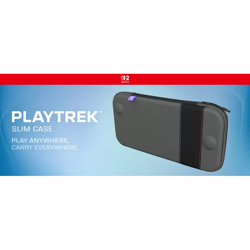 Travel case Turtle Beach PlayTrek slanke case voor Nintendo Switch 2 — antraciet zwart, 290×58×145 mm