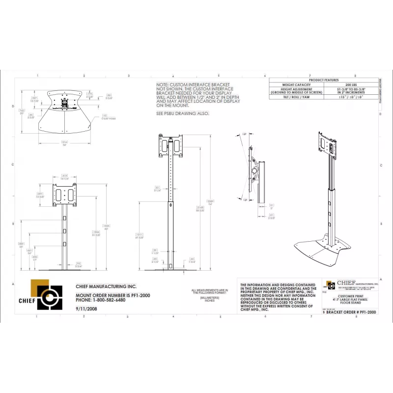 Chief PF1UB monitorbeugel / standaard 190,5 cm (75 inch) vloer zwart