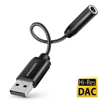 Axagon ADA-HA USB-A naar 3,5-mm-jack Hi-Res DAC audio-adapter, 384 kHz/32 bit, stereo
