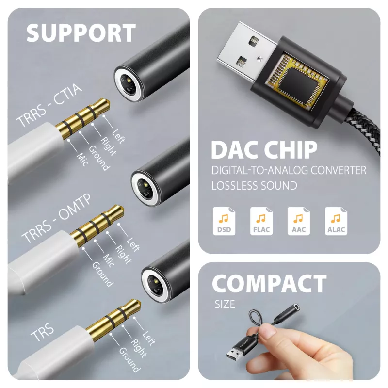 Axagon ADA-HA USB-A naar 3,5-mm-jack Hi-Res DAC audio-adapter, 384 kHz/32 bit, stereo