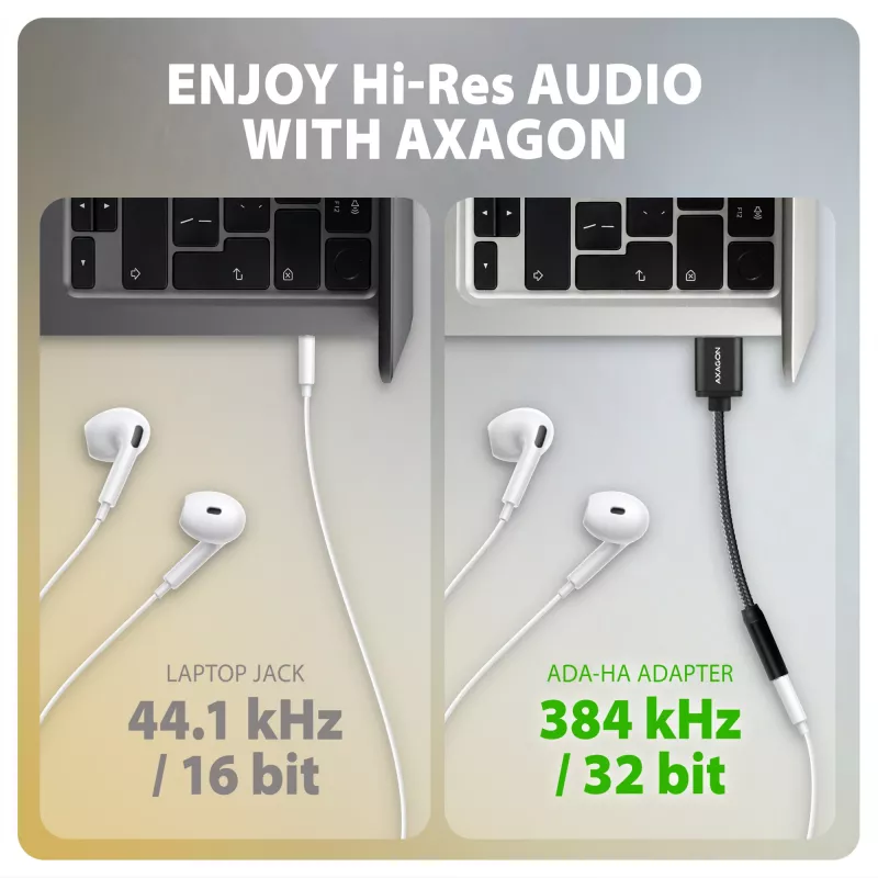 Axagon ADA-HA USB-A naar 3,5-mm-jack Hi-Res DAC audio-adapter, 384 kHz/32 bit, stereo