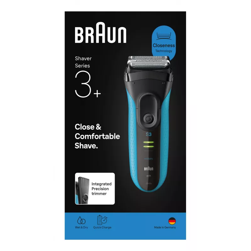 Elektrisch scheerapparaat BRAUN Series 3 3040 oplaadbaar zwart/blauw, model 3040
