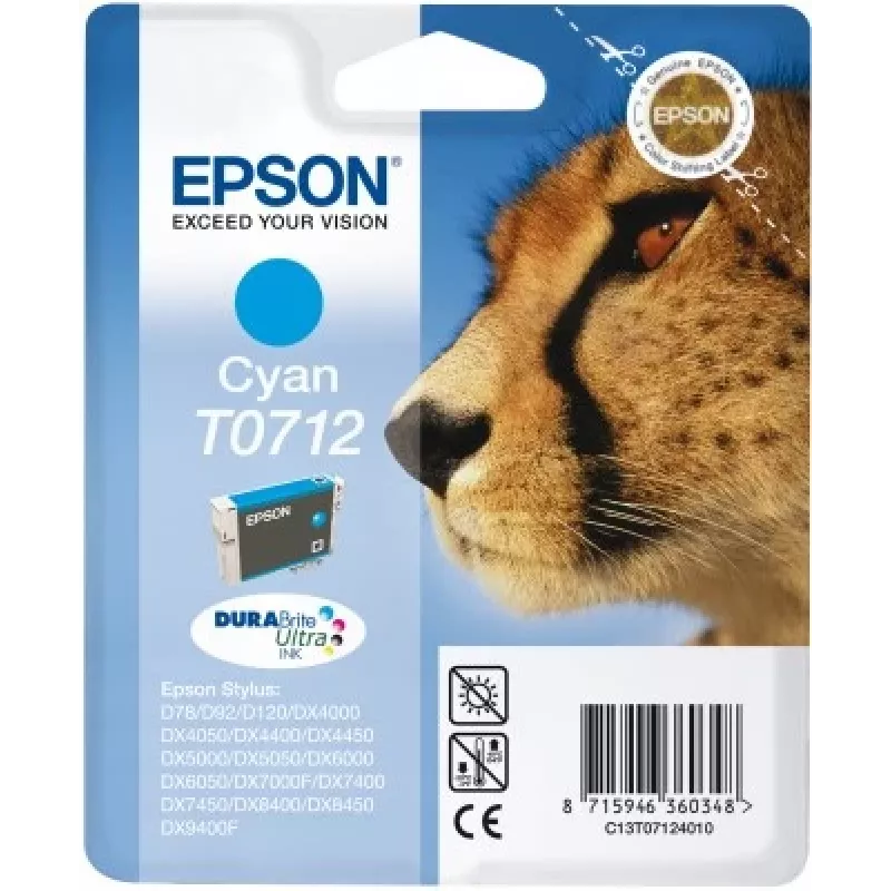 Epson Cheetah enkelpack cyaan T0712 DURABrite Ultra inkt