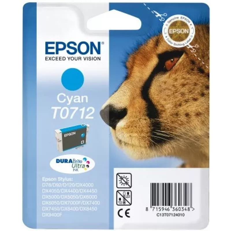 Epson Cheetah enkelpack cyaan T0712 DURABrite Ultra inkt