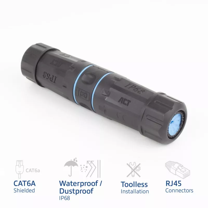 ACT afgeschermde CAT6A outdoor IP68 RJ45-koppeling SD6522, Cat6A afgeschermde Ethernet inline-koppeling