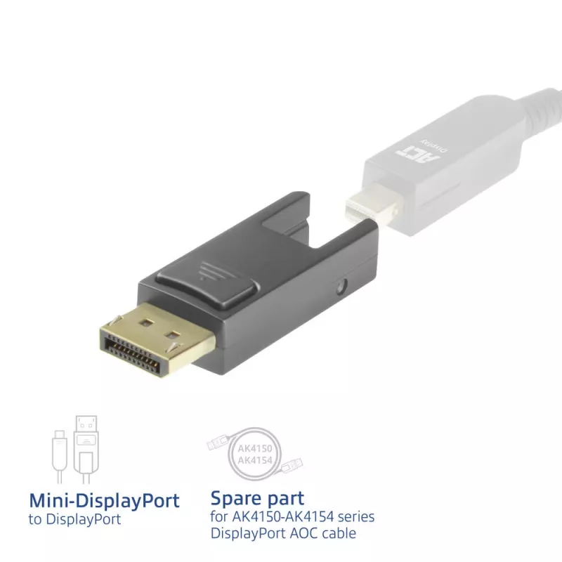 ACT-vervangadapter mini DisplayPort naar DisplayPort voor actieve optische DisplayPort-kabels met afneembare stekker