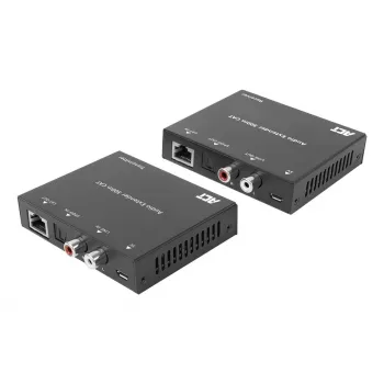 Audio-extender-set ACT AC7710 — digitaal/analoog via Cat5e/Cat6 met DAC, TOSLINK I/O, tot 300 m, 5V USB-gevoed