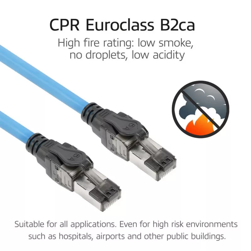 ACT S/FTP Cat6A B2ca PoE++ 100W vorkonfektionierte installatiekabel met RJ45 stekker-stekker, model FB0090, 90 m, massieve ader