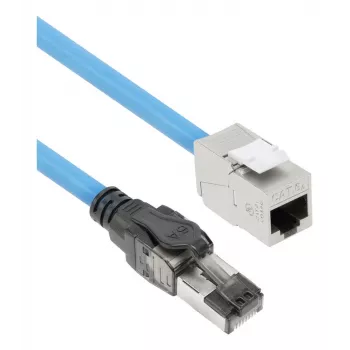 ACT Blauw 50 meter S/FTP CAT6A B2ca PoE++ 100W massieve vorkonfektionierte installatiekabel, RJ45 stekker – bus