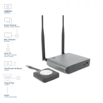 ACT Aero 4K draadloos presentatiesysteem, desktop, zwart, grijs, 3840 x 2160, 2160p, USB Type-C, USB