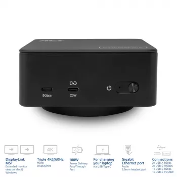 ACT universele USB-C dockingstation 4K, voor 3 HDMI/DisplayPort monitoren, DisplayLink