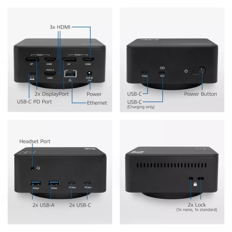 ACT universele USB-C dockingstation 4K, voor 3 HDMI/DisplayPort monitoren, DisplayLink
