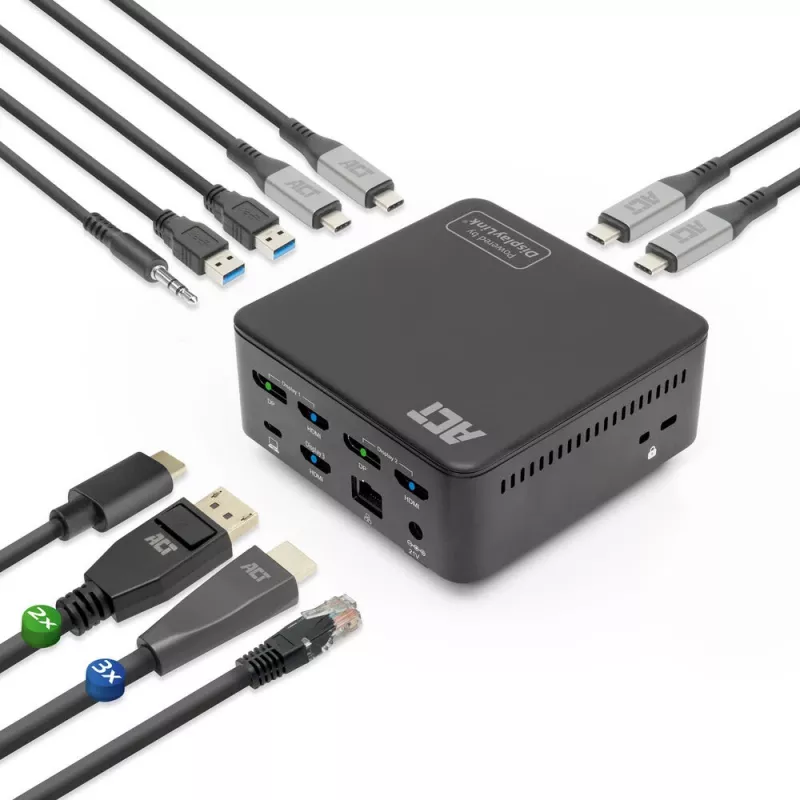 ACT universele USB-C dockingstation 4K, voor 3 HDMI/DisplayPort monitoren, DisplayLink