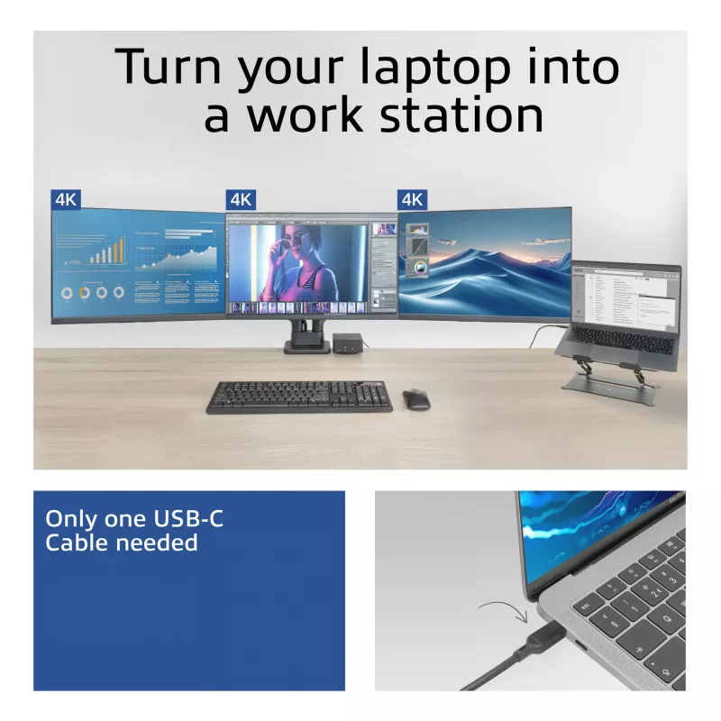 ACT universele USB-C dockingstation 4K, voor 3 HDMI/DisplayPort monitoren, DisplayLink