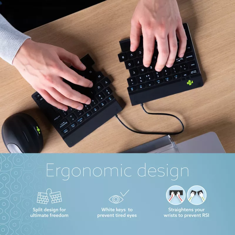R-Go Tools ergonomisch toetsenbord R-Go Split Break met pauzesoftware, ergonomisch gesplitst toetsenbord, QWERTY (NORDISCH), Bluetooth, zwart