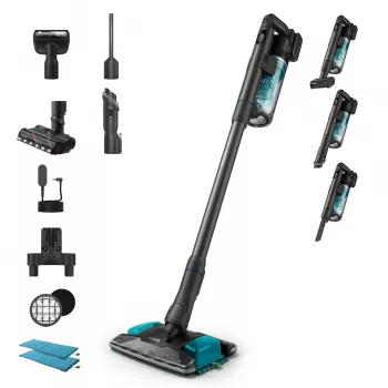 2-in-1 steelstofzuiger Philips XC8155/01 — op batterij werkende droge en natte reiniger zonder zak, 25,2 V, 0,6 l stofreservoir, blauw