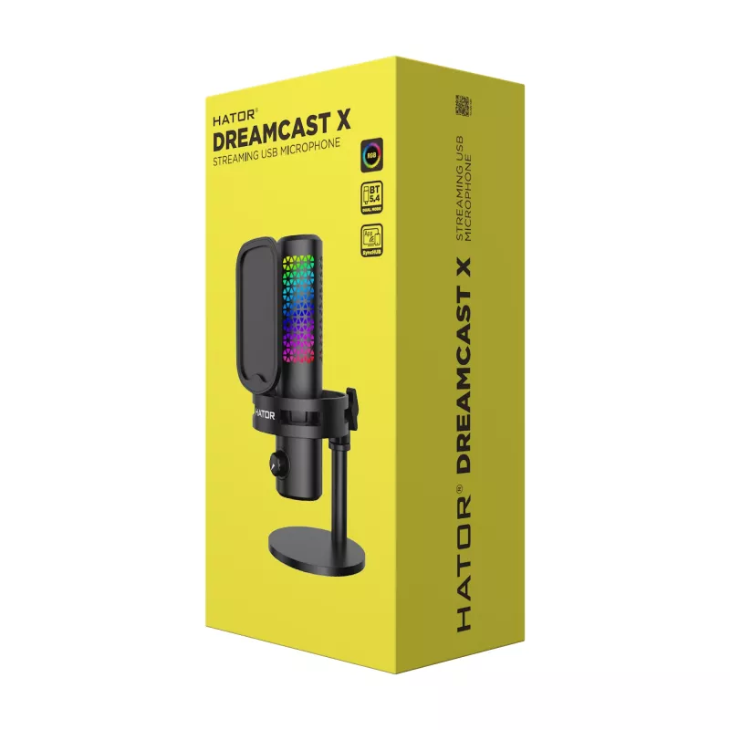 HATOR Dreamcast X, zwart, podcastmicrofoon, -32 dB, 20 - 16000 Hz, 16 bit, 96 kHz, 70 dB