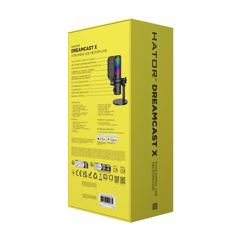 HATOR Dreamcast X, zwart, podcastmicrofoon, -32 dB, 20 - 16000 Hz, 16 bit, 96 kHz, 70 dB