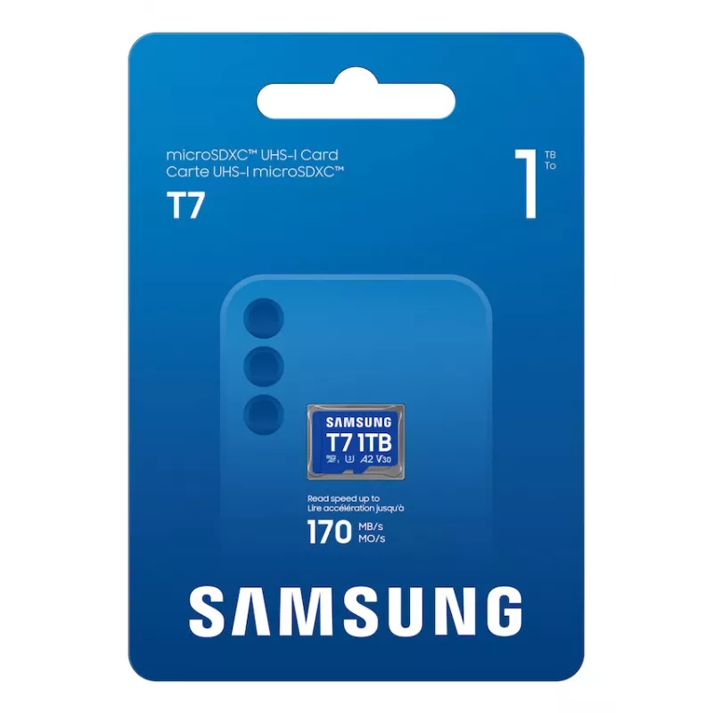 Samsung T7 microSD-kaart, 1 TB, MicroSDXC, UHS-I, 170 MB/s, klasse 3 (U3), V30
