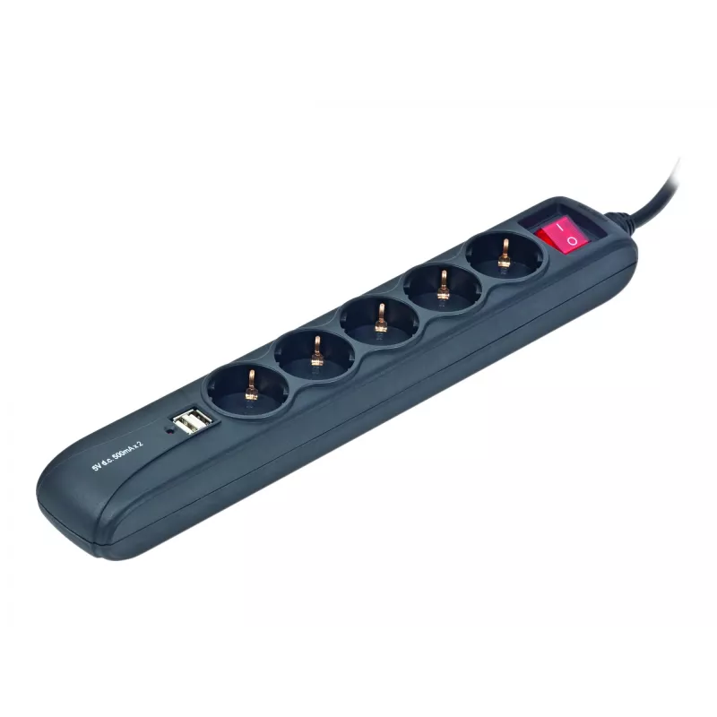 Verlengsnoer met stekkerdoos 1,5m/5 uitgangen +2USB SPG5-U2-5 Gembird