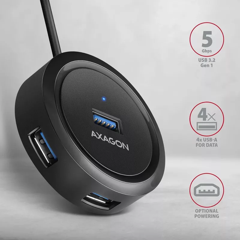 AXAGON HUE-P1AL hub 4-poorts USB 3.2 Gen 1 rond