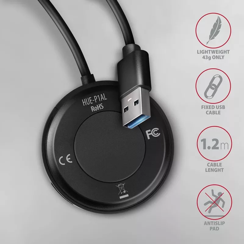 AXAGON HUE-P1AL hub 4-poorts USB 3.2 Gen 1 rond