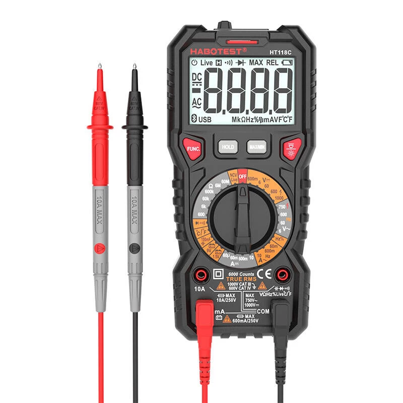 Digitale multimeter met zaklamp Habotest HT118C, True RMS, NCV, batterijtest